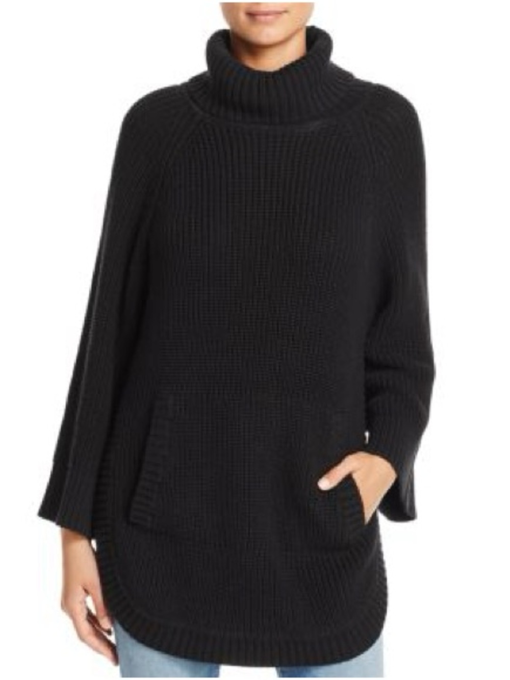 UGG Black Ribbed Turtleneck Poncho Sweater